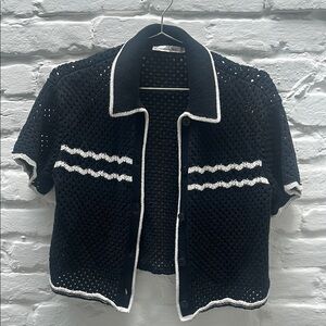 Abercrombie & Fitch Black Crochet Top with White Trim